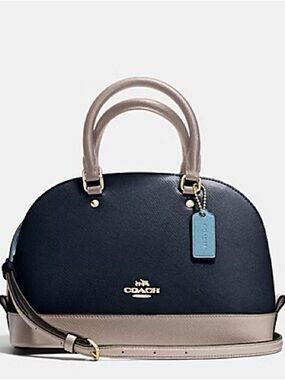 COACH Mini Sierra Navy and Chalk Colorblock Dome Leather Satchel